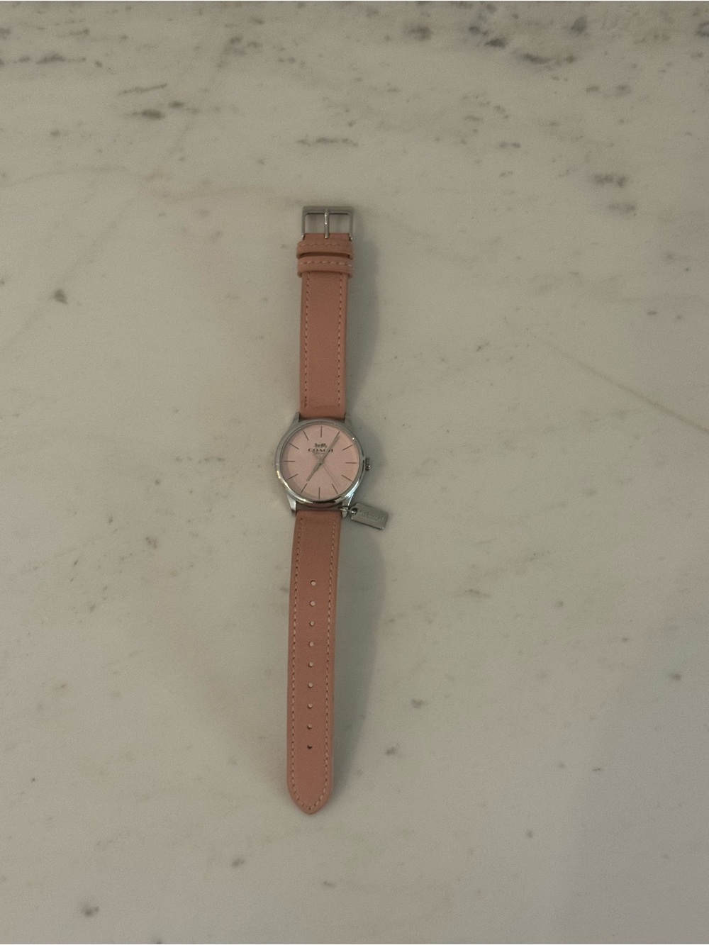Coach Pink Leather Strap Women's Watch with Silver-Tone Case